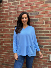 Blue Fringed Pocket Knit Ruth