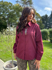 Wine Leopard Tie Detail Blouse Fern
