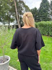Black Drawstring Hem Top Judy