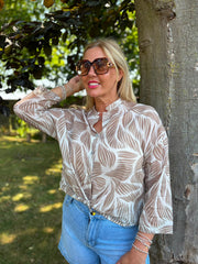 Mocha Abstract Leaf Blouse Hailey