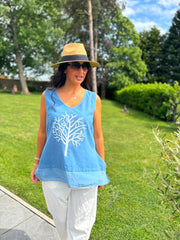 Denim Embellished Tree Of life Vest Top Olivia