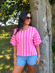 Lipstick Puff Sleeve Striped Top Erin