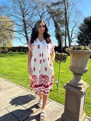 Red Coastal Border Dress Lilia