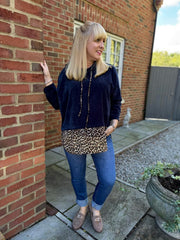 Navy Soft Touch Leopard Hoodie Alex