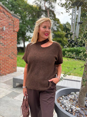 Chocolate Asymmetric Off Shoulder Knit Cora