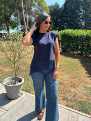 Navy Lace Hem Top Yasmin
