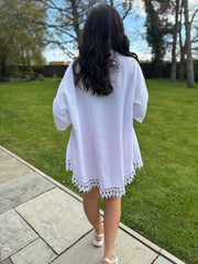 White Bubble Cotton Crochet Hem Blouse Jo