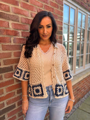 Navy Patchwork loose Knit Shirt Perrie