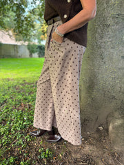 Mocha Polka Dot Wide Leg Trousers