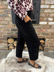 Black Velour Barrel Leg Trousers Jaiya