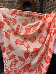 Orange Gold Detail Sketch Flower Scarf