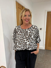 White Leopard Bubble Cotton Bubble Hem Top Rita