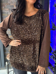 Chocolate Velour Sequin Panel Top Raven