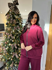 Wine Sequin Velour Trim Jacket Trixie