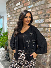 Black Floral Sequin Crochet Cardi Taylor