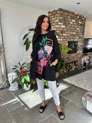 Black Diamante Colourful Floral Tee Scarlett