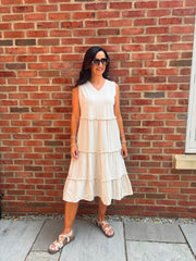 Stone Bubble Cotton Fringed Tier Dress Amanda