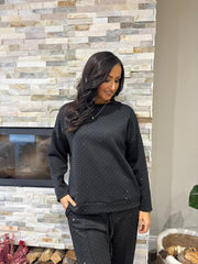 Black Diamante Sweat Top Nina