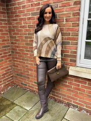 Latte Block Lines Knitted Top Dawn