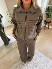 Mocha Embroidered Pattern Tracksuit Kalina