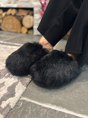 Black Fluffy Mule Slippers