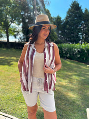 Wine Striped Sleeveless Blouse Lola