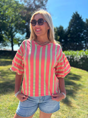 Coral Puff Sleeve Striped Top Erin