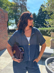 Navy Hooded Zip Jacket Set Willa