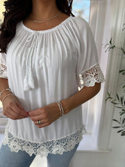 White Bardot Tassel Top Adeline