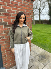 Khaki Lace Detail Zip Jacket Stevie