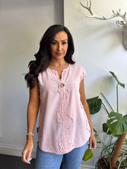 Pink Floral Frill Sleeve Top Chrissy