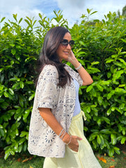 Stone Bubble Cotton Paisley Short Sleeve Shirt Jackie