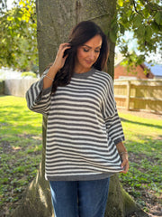 Grey Drop Shoulder Stripe Knit Dove