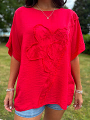 Red Embroidered Floral Top Frankie