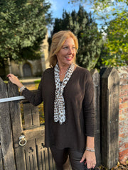 Chocolate Ribbed Knit Scarf Two Piece Jo