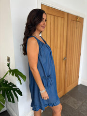 Denim Sleeveless Pocket Dress Theodora