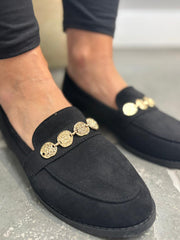 Black Hammered Disc Chain Loafer