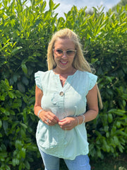 Mint Floral Frill Sleeve Top Chrissy