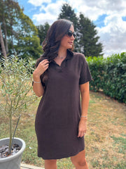 Chocolate Collared Towelling Dress Natasha