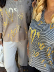 Camel Gold Heart Knit Top Jenna
