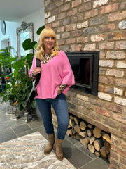 Candy Pink V-Neck Reverse Seam Knit Diana