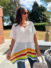 White Striped Hem Loose Knit Jenna