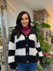 Black Block Stripe Knitted Cardigan Elle