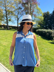 Denim Lace Detail Sleeveless Shirt Eliza