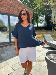 Navy Bubble Cotton Top Kimberly