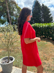 Red Collared Towelling Dress Natasha