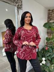 Wine Swirl Button Knit Brenda