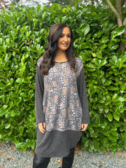 Grey Ditsy Leopard Pattern Dress Clara