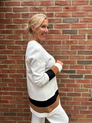 Winter White Striped Trim Knit Ophelia