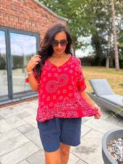 Red Bubble Cotton Paisley Top Kimberly
